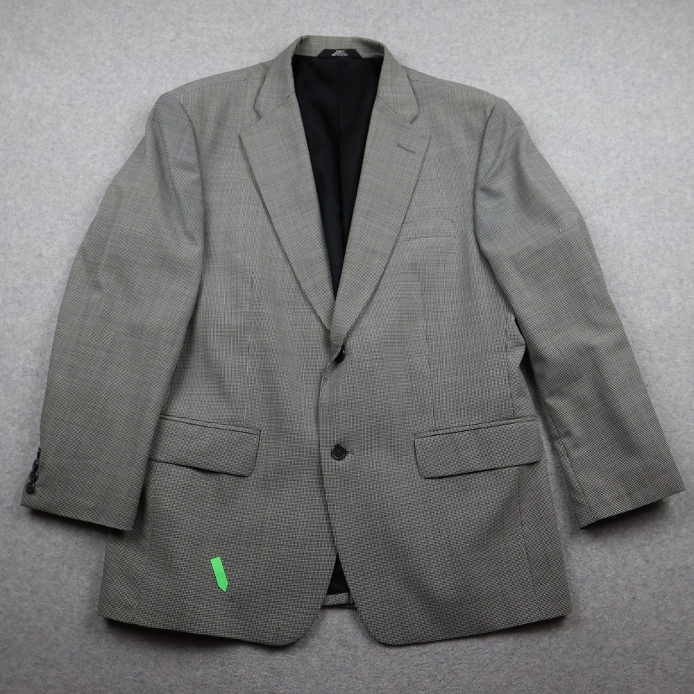 Haggar Black Label Blazer Mens 42 R Grey Houndstooth Worsted Wool Blend 2-Button